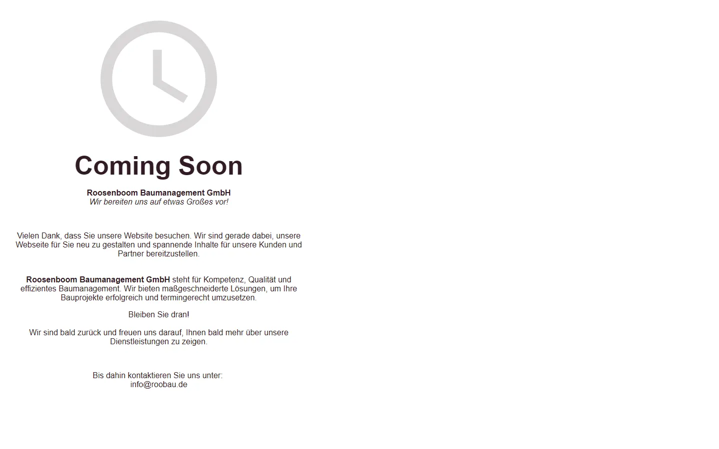 roobau.de im Februar 2025: graue Coming-Soon-Platzhalterseite